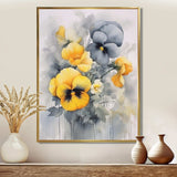 Yellow and Grey Minimalism Pansies - Floral Canvas Wall Art