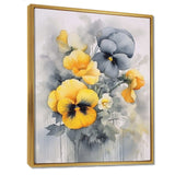 Yellow and Grey Minimalism Pansies - Floral Canvas Wall Art