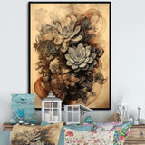 Grey Brown Succulent Resilience - Floral Canvas Wall Art