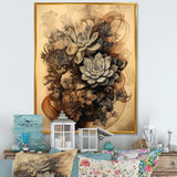 Grey Brown Succulent Resilience - Floral Canvas Wall Art