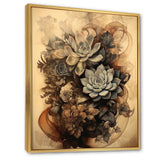 Grey Brown Succulent Resilience - Floral Canvas Wall Art