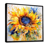 Yellow Blue Golden Cheerful Sunflowers - Floral Canvas Wall Art