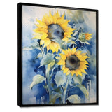 Yellow Blue Sunflower Golden - Floral Canvas Wall Art