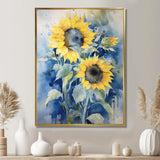 Yellow Blue Sunflower Golden - Floral Canvas Wall Art