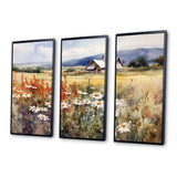 Green White Meadow At The Farm I - 3-Piece Canvas Wall Art