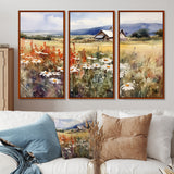 Green White Meadow At The Farm I - 3-Piece Canvas Wall Art