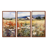 Green White Meadow At The Farm I - 3-Piece Canvas Wall Art