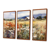 Green White Meadow At The Farm I - 3-Piece Canvas Wall Art