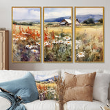 Green White Meadow At The Farm I - 3-Piece Canvas Wall Art