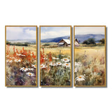 Green White Meadow At The Farm I - 3-Piece Canvas Wall Art