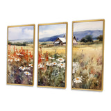 Green White Meadow At The Farm I - 3-Piece Canvas Wall Art