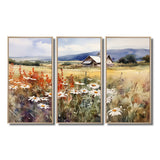 Green White Meadow At The Farm I - 3-Piece Canvas Wall Art