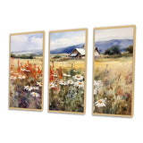 Green White Meadow At The Farm I - 3-Piece Canvas Wall Art