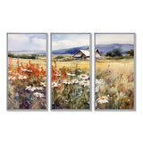 Green White Meadow At The Farm I - 3-Piece Canvas Wall Art