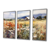 Green White Meadow At The Farm I - 3-Piece Canvas Wall Art