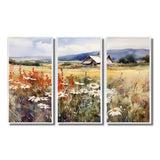 Green White Meadow At The Farm I - 3-Piece Canvas Wall Art