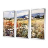 Green White Meadow At The Farm I - 3-Piece Canvas Wall Art