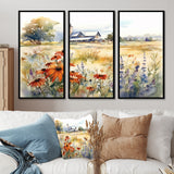 Green White Meadow At The Farm II - Split Panel Canvas Art