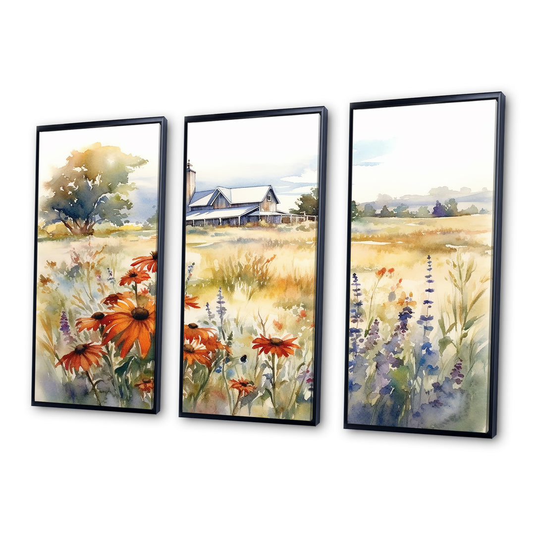 Green White Meadow At The Farm II - Split Panel Canvas Art