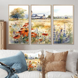 Green White Meadow At The Farm II - Split Panel Canvas Art