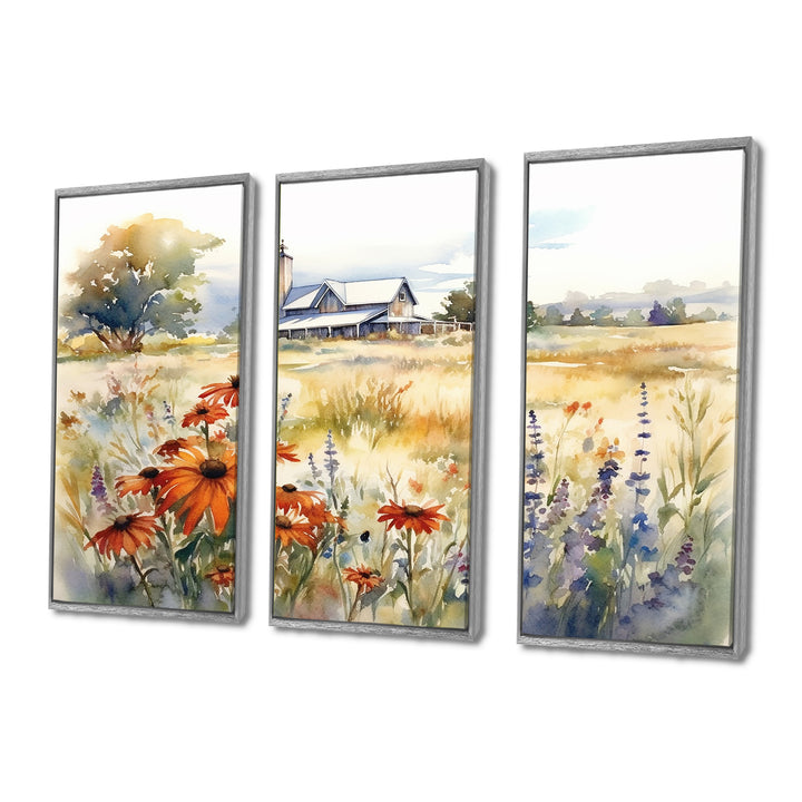 Green White Meadow At The Farm II - Split Panel Canvas Art