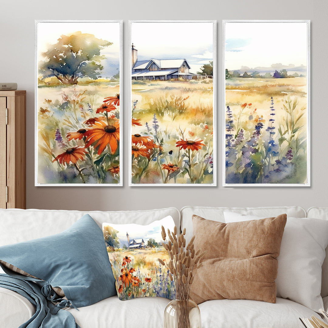 Green White Meadow At The Farm II - Split Panel Canvas Art