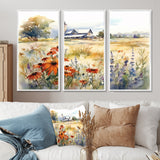 Green White Meadow At The Farm II - Split Panel Canvas Art