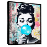 Audrey Hepburn Blue Bubble Gum - People Canvas Wall Art