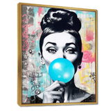 Audrey Hepburn Blue Bubble Gum - People Canvas Wall Art