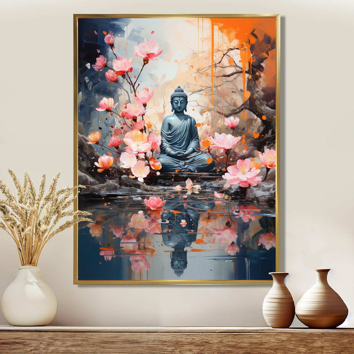 Floral Buddha In Meditation I - Spiritual Canvas Wall Art