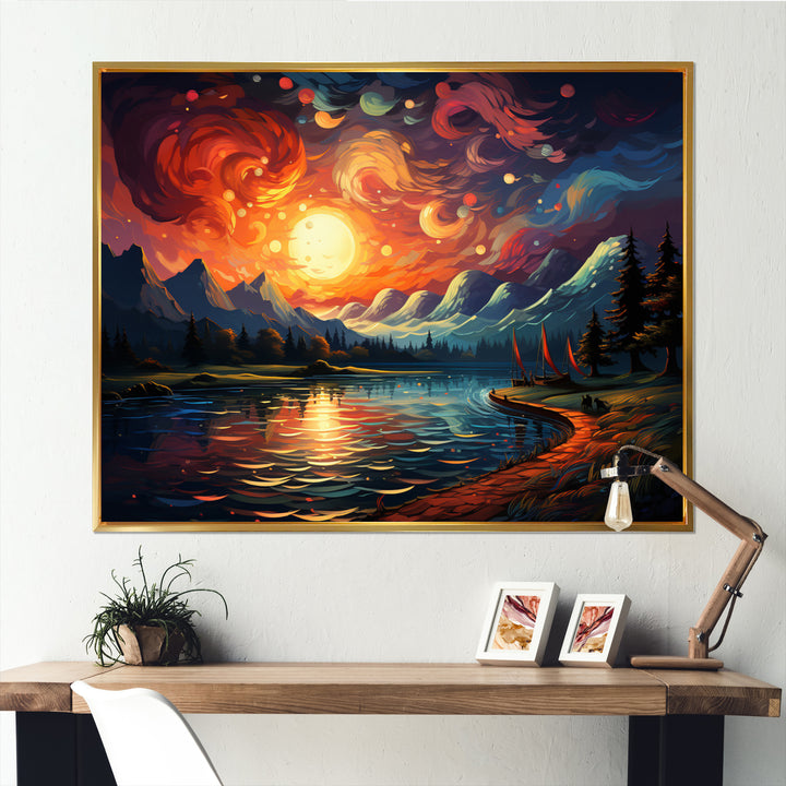 Planets Sunset On Mountain I - Hot Air Balloon Canvas Wall Art