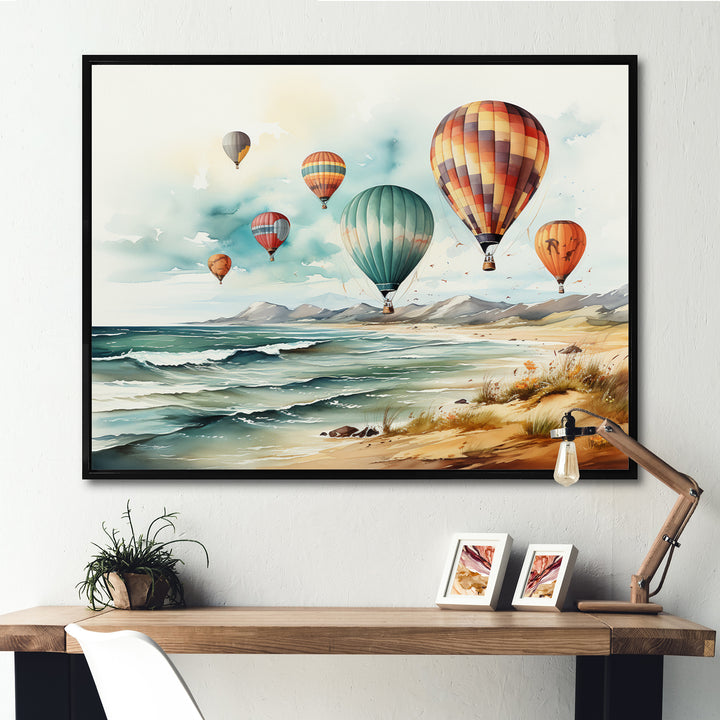 Air balloon Views On The Beach I - Hot Air Balloon Canvas Wall Art