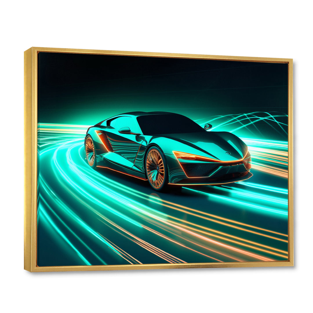Teal Neon Exotic Car I - Neon Car Canvas Wall Art