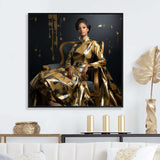 Glamorous Sparkling Gold African American Woman Portrait - Abstract Canvas Wall Art