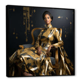 Glamorous Sparkling Gold African American Woman Portrait - Abstract Canvas Wall Art