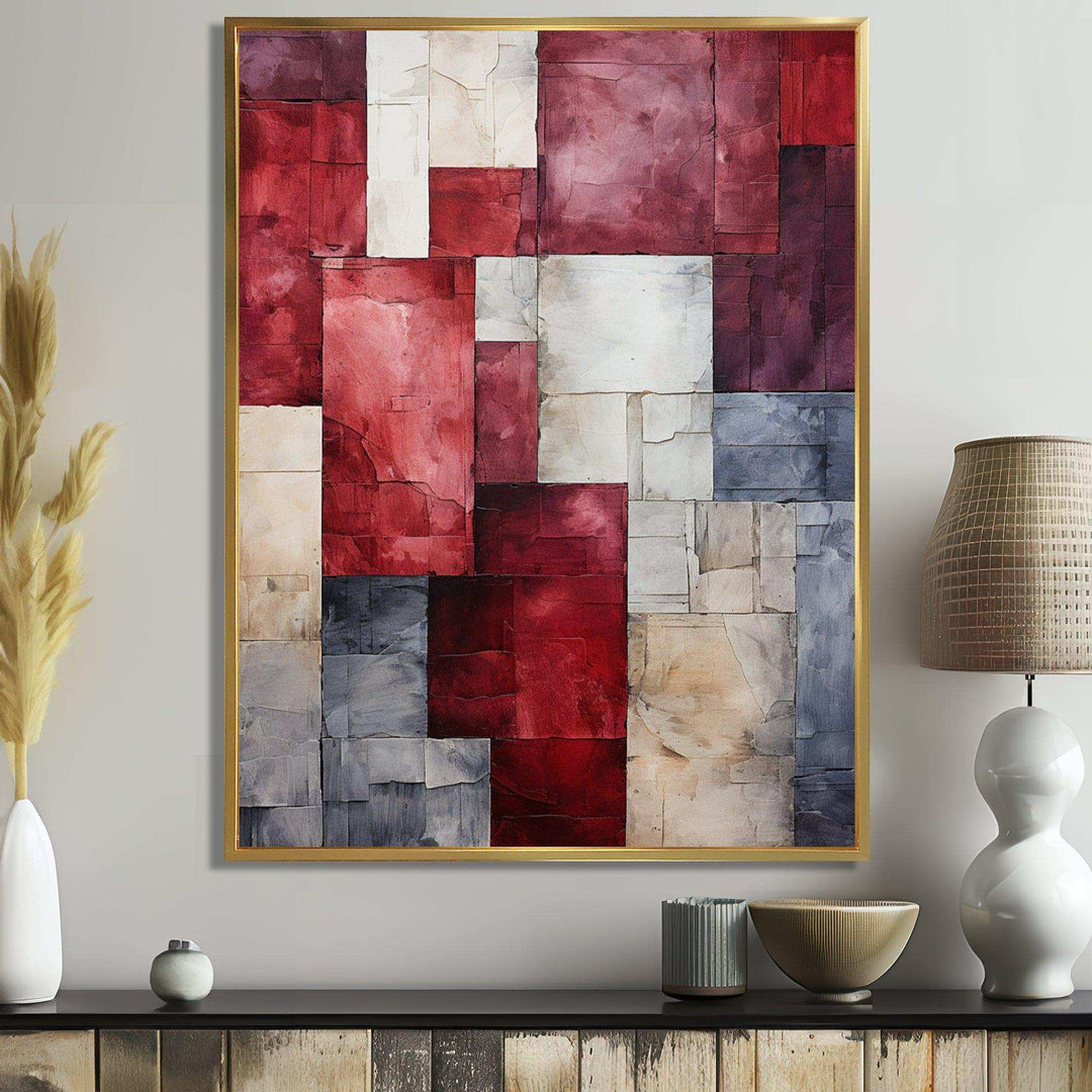 Maroon Mosaics Abstract Shapes - Abstract Canvas Wall Art