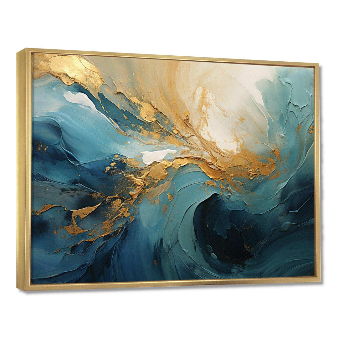 Gold Teal Ocean Spiral III - Abstract Canvas Wall Art