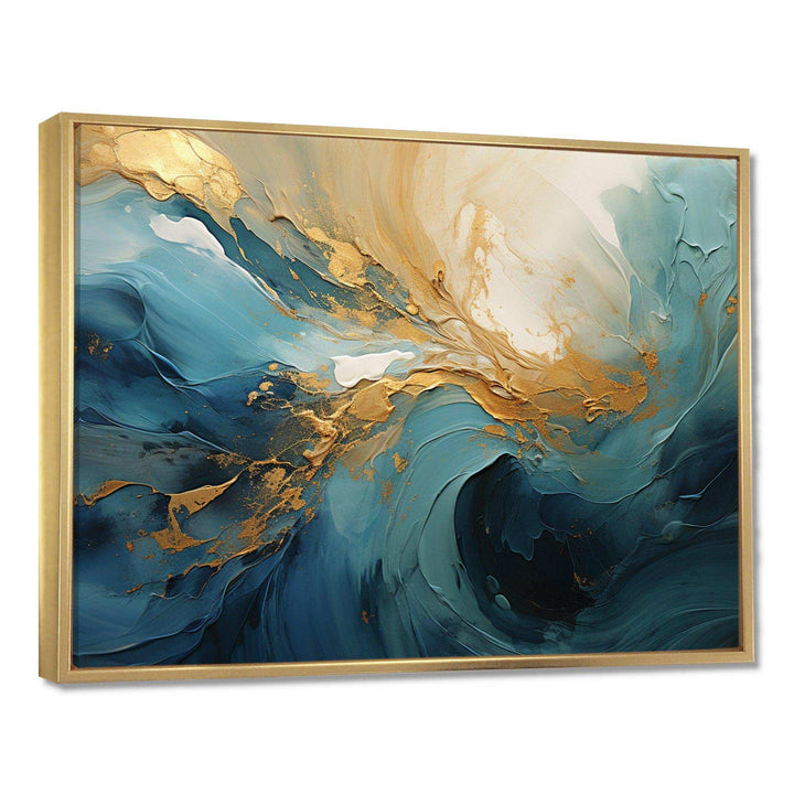 Gold Teal Ocean Spiral III - Abstract Canvas Wall Art