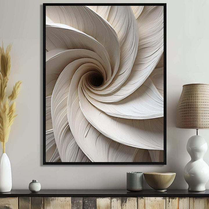 White Minimalism Spiral Poteries - Abstract Canvas Wall Art