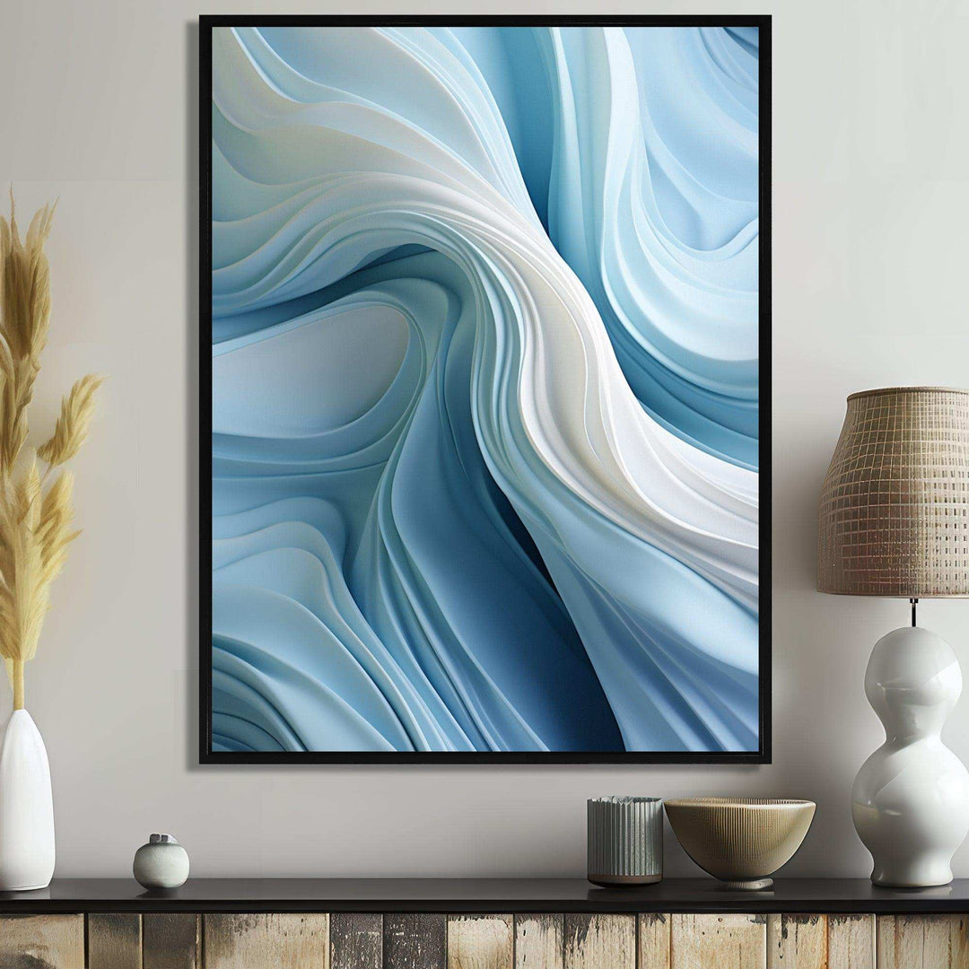 White &amp; Blue Zen Zephyr Spiral I - Abstract Canvas Wall Art