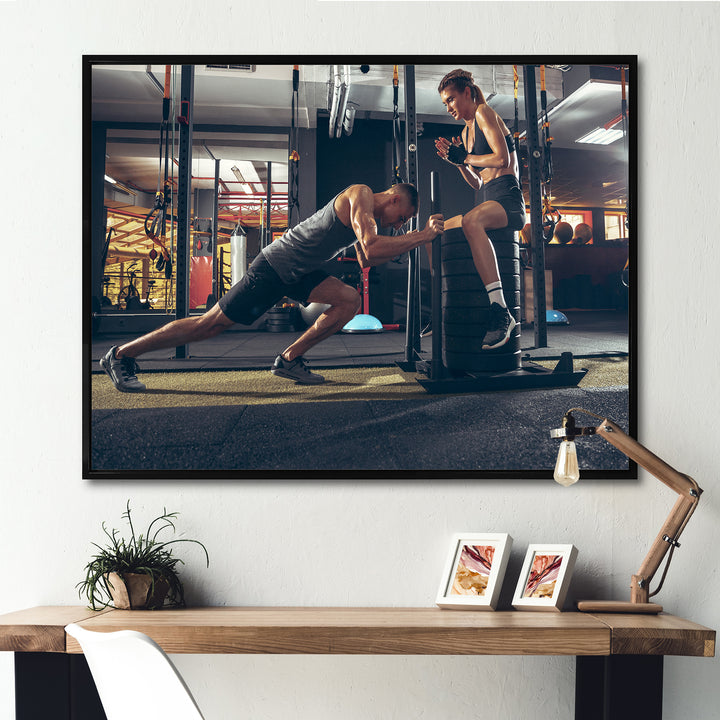 Couple Training - Aerobic &amp; Bodybuilding Canvas Wall Art
