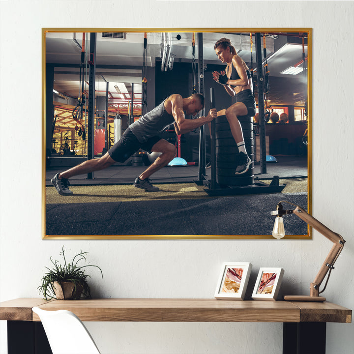Couple Training - Aerobic &amp; Bodybuilding Canvas Wall Art