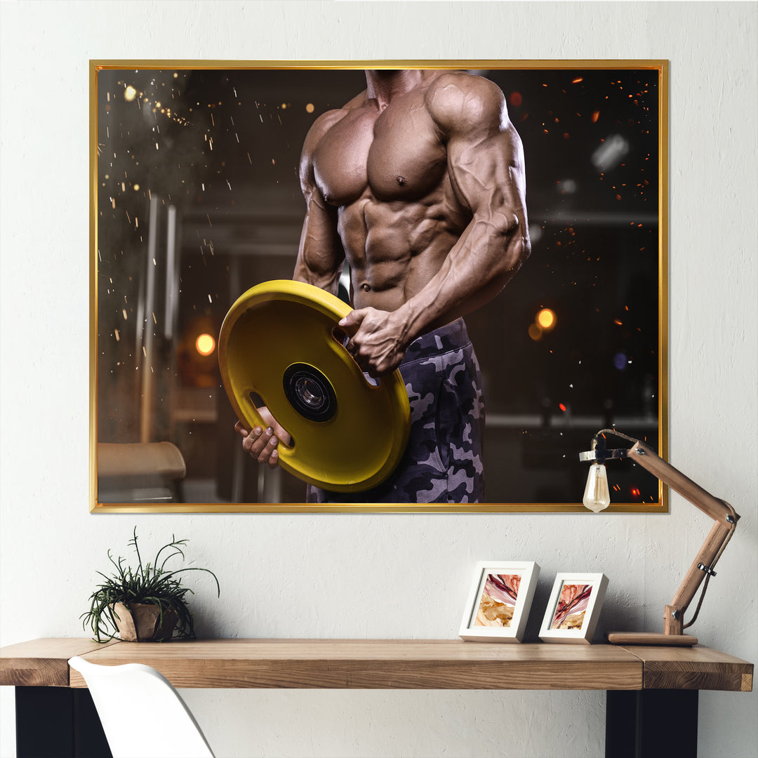 Pumping Up Muscles Dumbbells - Aerobic &amp; Bodybuilding Canvas Wall Art
