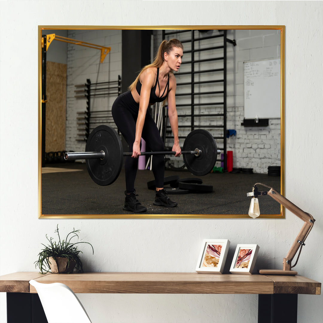 Woman Training Gym Full Shot - Aerobic &amp; Bodybuilding Canvas Wall Art