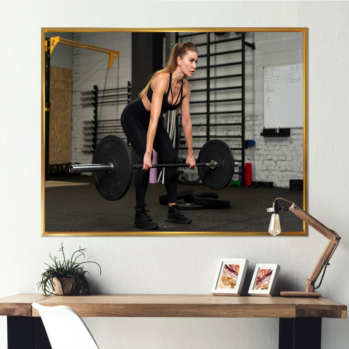 Woman Training Gym Full Shot - Aerobic &amp; Bodybuilding Canvas Wall Art