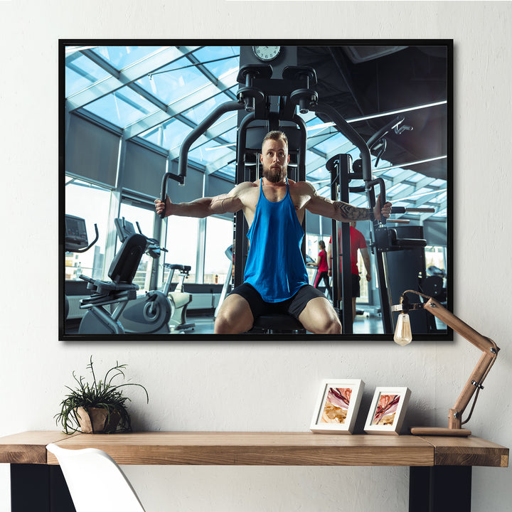 Caucasian Doing Strength Exercises - Aerobic &amp; Bodybuilding Canvas Wall Art