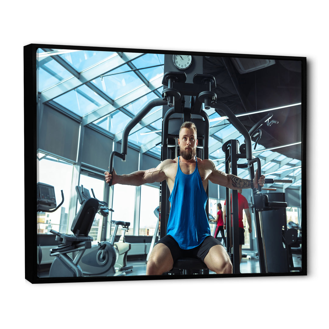 Caucasian Doing Strength Exercises - Aerobic &amp; Bodybuilding Canvas Wall Art