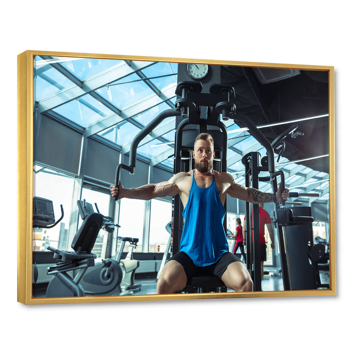Caucasian Doing Strength Exercises - Aerobic &amp; Bodybuilding Canvas Wall Art