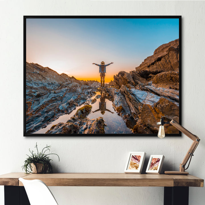Woman Enjoying Coast Basque Sunset - Aerobic &amp; Bodybuilding Canvas Wall Art