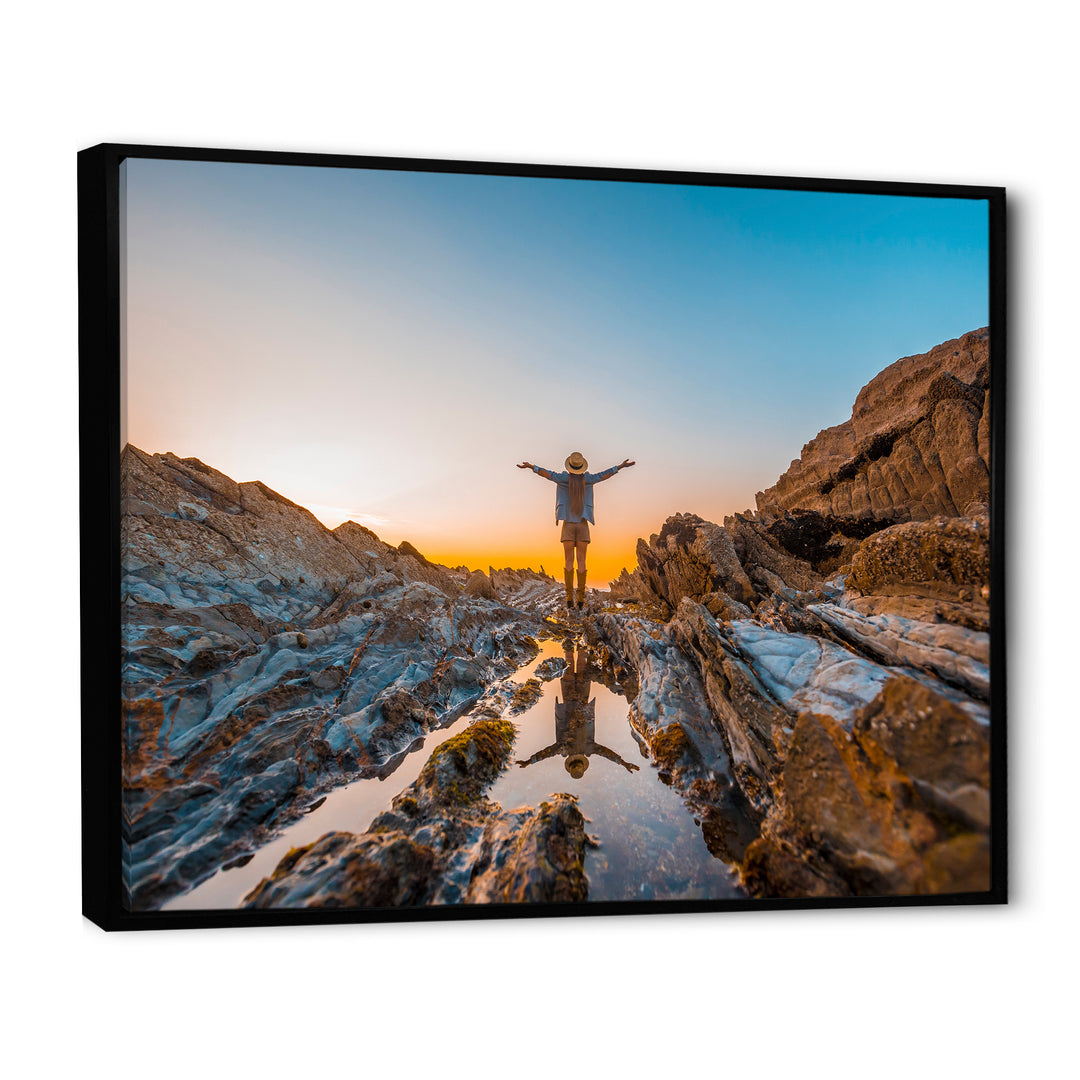 Woman Enjoying Coast Basque Sunset - Aerobic &amp; Bodybuilding Canvas Wall Art